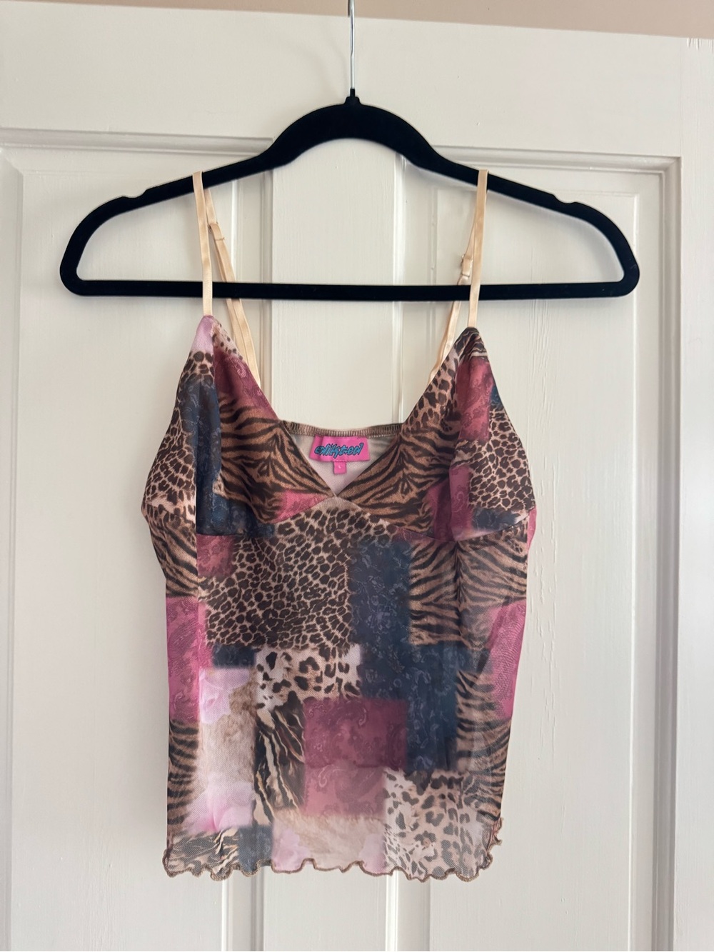 Edikted Mixed Animal Print Mesh Tank Top - Large